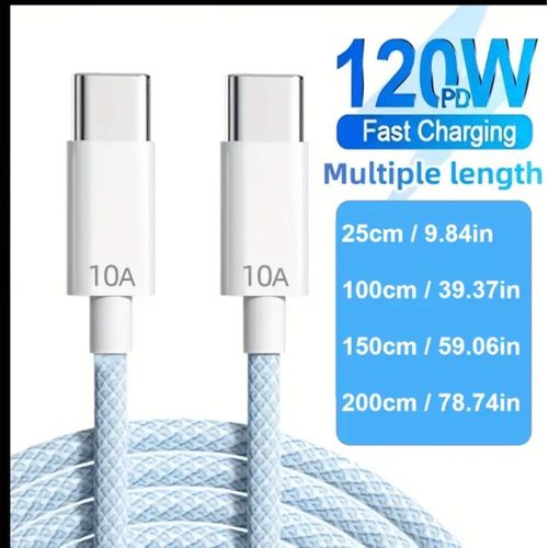 product_image_name-Generic-Type-C to C  120W Super Fast Charging Cable,   Charger Cable, Compatible with iPhones,  Honor, OPPO QC3.0, Xiaomi, Samsung, and Other Phones-1