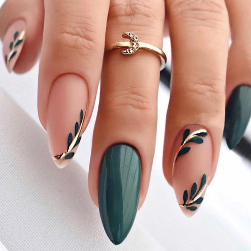product_image_name-Generic-Medium and long nail art pieces dark green branches and leaves false nail stickers finished nail pieces-1