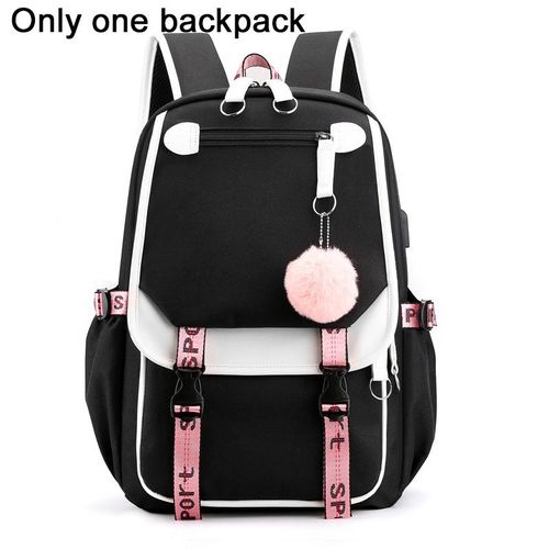 Generic Large School Bags for Teenage Girls USB Port Canvas Schoolbag Student Book Bag Black Pink Teen School Backpack Jumia Nigeria