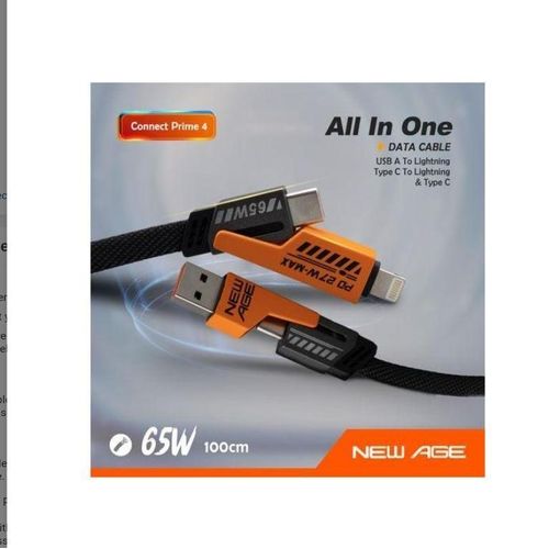 product_image_name-New Age-Connect Prime 4 65W (4-in-1 Multi port) 1M Type C To Lightning Cable + IPhone Cord-1