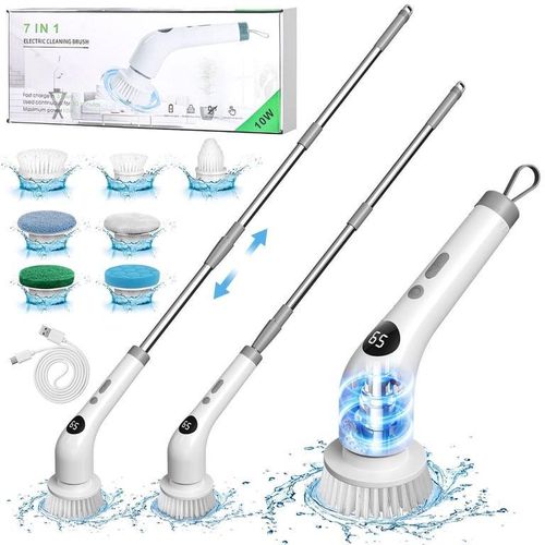Generic Electric Spin Scrubber Cordless Bathroom Cleaning Brush with Extension Handle & 7 Replaceable Heads for Shower Tub Tile Floor