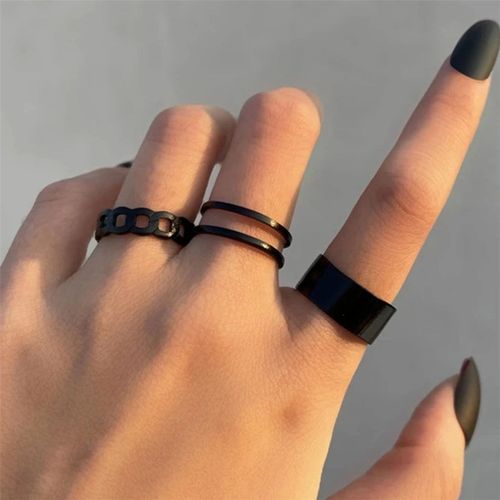 Generic Classy 3 Black Knuckle Ring Set For Ladies Women