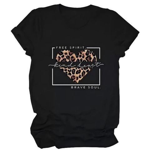 product_image_name-CALLIARA-Women's Leopard Heart Short-Sleeve T-Shirt "Free Spirit/Kind Heart/Brave Soul" Slogan Fashion Versatile Casual Top-1