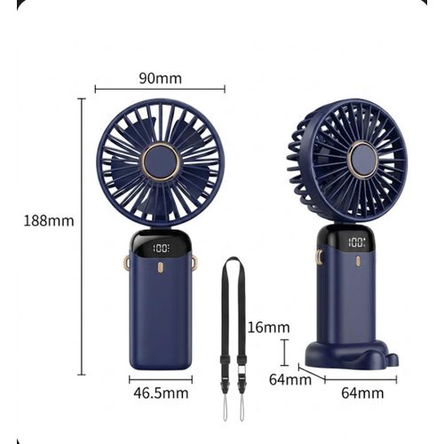 Generic Portable Rechargeable Handheld Mini Fan - 90° Adjustable with Led Display - image 2