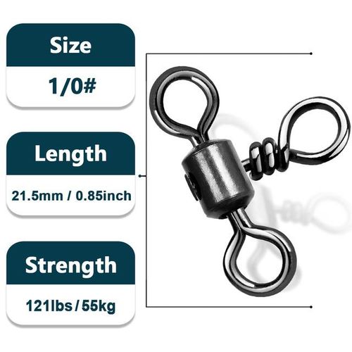 100pcs Cross Line Rolling Fishing Swivel 3 Way Fishing Line Hook Connector