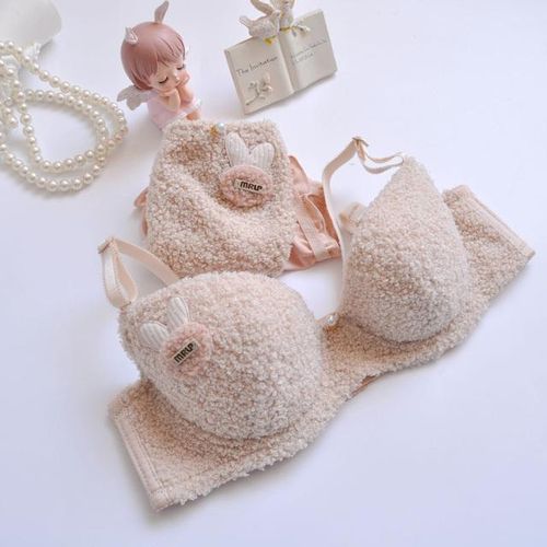 Generic Girl Sweet Cute Cat Wire Free Comfortable Bra Set Cartoon Animie  Underwear Suit Sexy Lace Plush Emroidery Women Lingerie Brifes