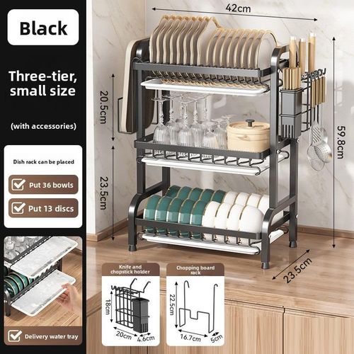 Generic Heavy Duty 3 Tier Dish Rack With Cutlery Holder with 3 trays/3 layer Dish racks