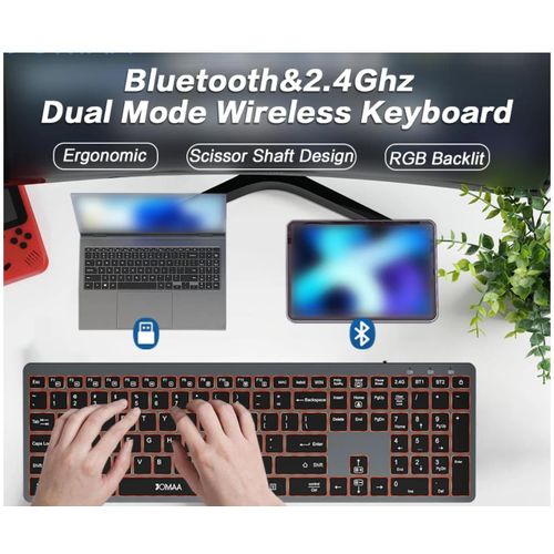 Gen JOMAA Full-Size Backlit Wireless Rechargeable Keyboard, Tri-Mode 2.4G & Dual Bluetooth Multi-Device Slim for PC, Laptop, Tablet, Windows, MacBook - image 5