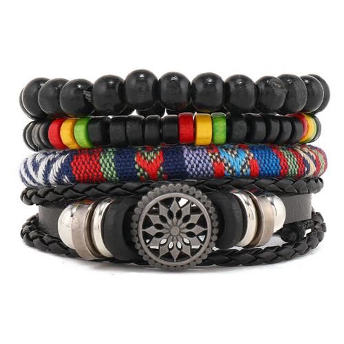 product_image_name-Fashion-Men's 4-in-1 Beaded Bracelet Stack - Matte & Polished Onyx, Lava Stone with Rhinestone Spacers-3