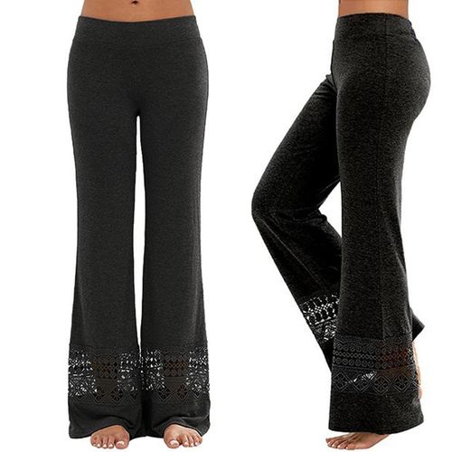 Fashion Women Plus Size Solid Hollow Elastic Waist Casual Leggings