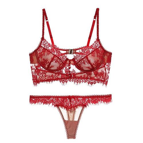 Generic Ladies Underwear Set Retro Red Sexy Flower Lace Underwear