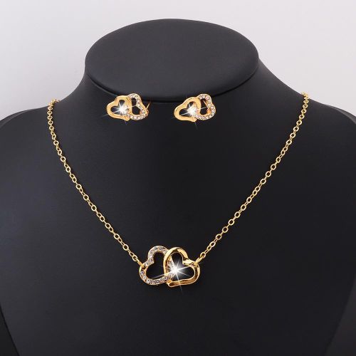 product_image_name-Fashion-5Pcs Set Gold-Color Heart Shaped Jewelry Sets of Ring Earrings Necklace for Women Elegance Rhinestone Double Heart Jewelry-2