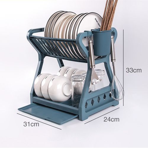 Double-layer Dish Drying Rack with Drip Tray Kitchen Sink Storage