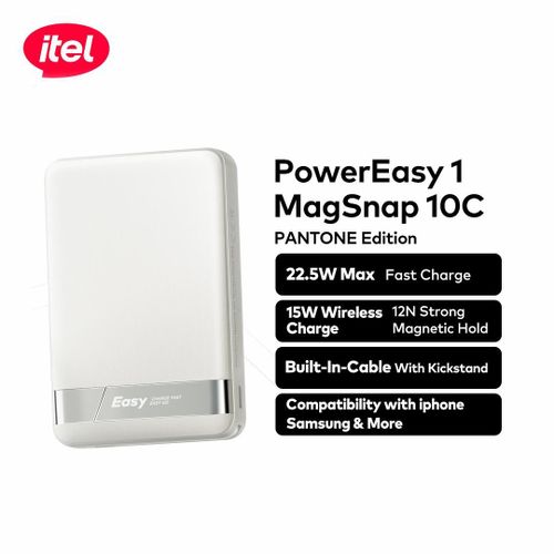 product_image_name-itel-itel PowerEasy 1 MagSnap 10C A1820 Pantone Edition Magnetic Wireless Power Bank, 10000mAh, 22.5W Fast Charge + 15W Wireless, Strong Magnetic Hold,Compatible, Built-in Cable & Kickstand-1