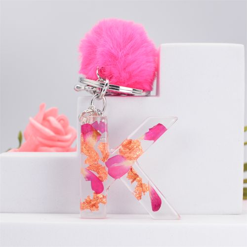 Pink Pom Pom Keychain Rose Pink Fur Key Chain Bag Charm 