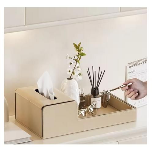 Generic Luxury Leather Tissue Box Holder with Storage Tray