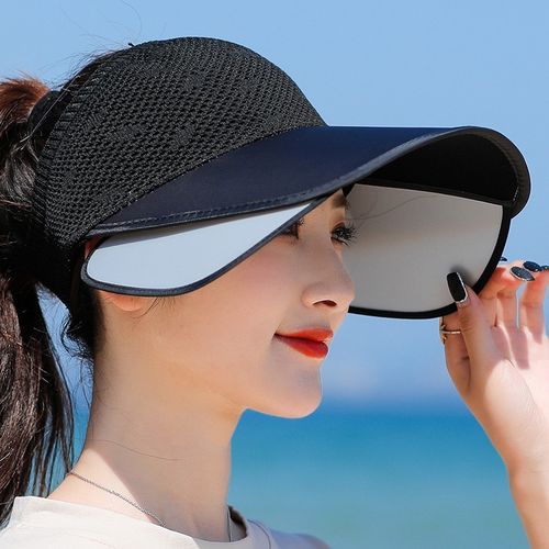 Fashion (56-58CM) Summer Women Sun Hat Retractable Visor Caps Female Large  Brim Empty Top Cap Outdoor Cycling UV Protection Hiking Hats Sports Hat