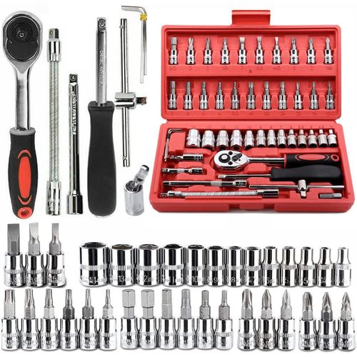 product_image_name-Generic-46 Pieces 1/4 in. Drive Ratchet Socket Wrench Set with Quick-Release Ratchet,Includes Metric Bit Sockets and Extension Bar-1