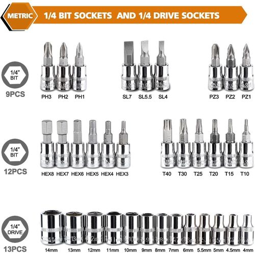 product_image_name-Generic-46 Pieces 1/4 in. Drive Ratchet Socket Wrench Set with Quick-Release Ratchet,Includes Metric Bit Sockets and Extension Bar-3