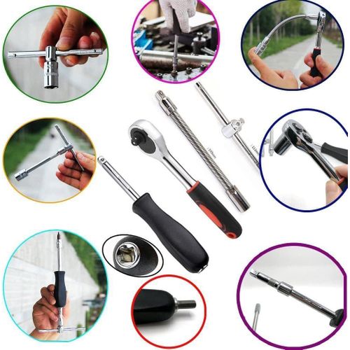 product_image_name-Generic-46 Pieces 1/4 in. Drive Ratchet Socket Wrench Set with Quick-Release Ratchet,Includes Metric Bit Sockets and Extension Bar-6