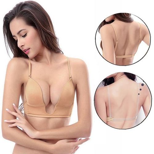 Push Up Bra Backless Women Bra Low Cut Deep U Plunge Underwear Invisible  Wedding