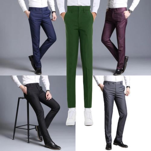 product_image_name-Fashion-5 in 1 Crown mark Luxury Suit Trousers Black, Navy Blue, Ash , Wine , Green -1