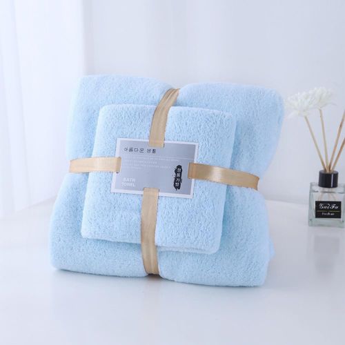EiFESS Coral Fleece Towel Set (Face + Bath), Ultra Absorbent Light Blue - image 2