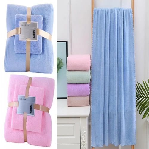 EiFESS Coral Fleece Towel Set (Face + Bath), Ultra Absorbent Light Blue - image 6