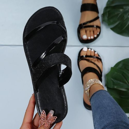 Generic Summer Sandals For Women Flat Sandal Sparkle Rhinestone Slide  Trendy Bling Casual Shoes Black | Jumia Nigeria