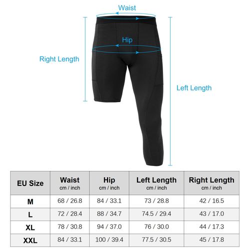 Men's 3/4 One Leg Compression Pants Basketball Athletic Base Layer