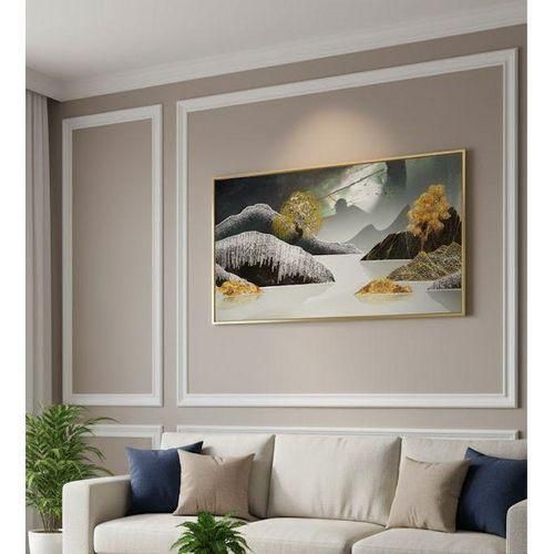 Generic Modern Abstract Landscape Wall Art - Golden Trees & Mountains (120cm x 40cm)