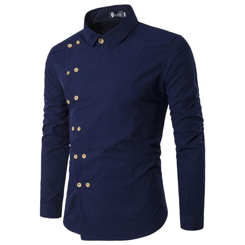 Fashion Men's Gold Double Breasted Long Sleeve Shirt -Blue | Jumia Nigeria
