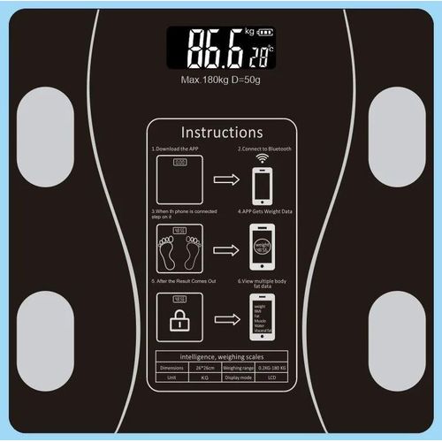 Generic Bluetooth Smart Bathroom Scale Digital Body Fat Weight Scale BMI Analyzer Rechargeable Tempered Glass 180KG