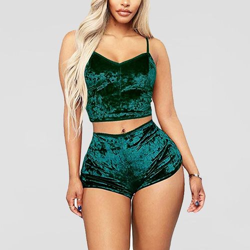 Fashion (green)2 Pieces Bra Sets Velvet Underwear Lingerie Sets Ladies  Intimates Tops And Pants Sleepwear Babydoll Set Clothing 10 Colors GRE