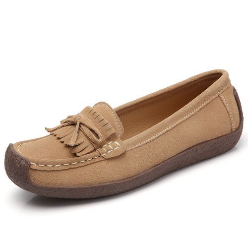 Women Latest Suede Flat Shoes - Brown