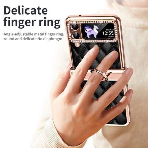 Generic Leather Case With Ring Holder For Samsung Galaxy Z Flip 4 - image 2