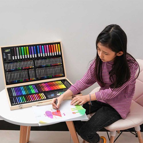 Generic 180Pcs/Set Child Painting Wooden Art Drawing Sets Box Kid Water  Color Brush Kit Watercolor Pen Crayon Set Drawing Toys Xmas Gift 1 Set