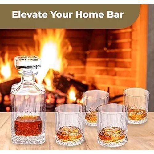 Generic Whiskey Carafe Decanter Wine Bottle With Glass Cups.