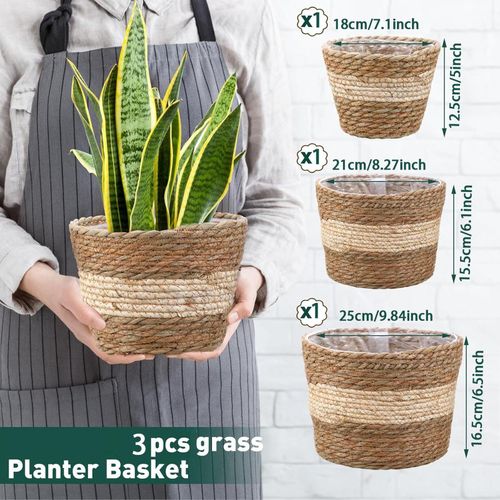 Generic Woven Plant Baskets, 3 Size Round Seagrass Planter Pots with Plastic Liners - image 4