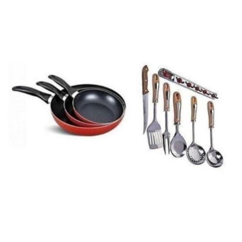 Generic 3cs Frying Pan and Cooking Spoon Set With Hanger