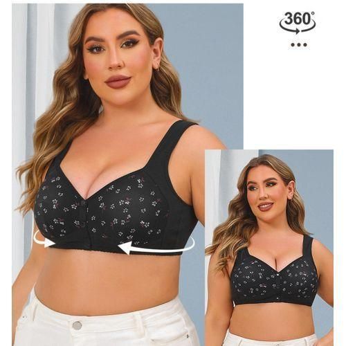 ONIBENZ Plus-Size Front-Closure Wireless Bra with Full-Coverage - Comfortable-Black Floral - image 5