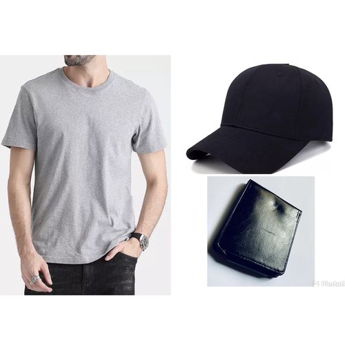 product_image_name-Fashion-Unisex T Shirt Round Neck Plain Polo Tees + WALLET + CAP-1