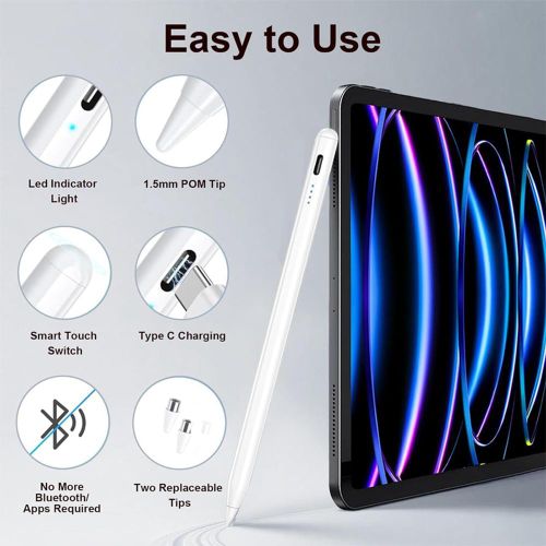Premium Universal Smart Touch Stylus Pen - 1.5mm Fine Tip Smart Pen For Tablets / iOS / Android / Windows Touchscreens (White) - image 3