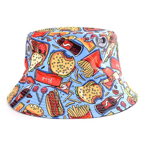 Fashion Spring Summer Cartoons Graffiti Bucket Hat For Women Men Outdoor  Foldable Bob Fisherman Hat Girls-Hamburger