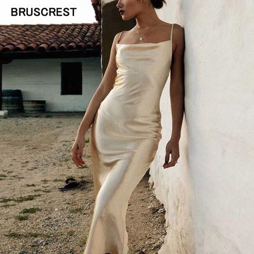 Fashion GoldBoho Gold Satin Midi Dress Blue White Long Party Dress Elegant  Summer Dress Casual Vintage Vestidos DOU | Jumia Nigeria