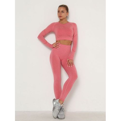 Generic Women's Sets Skinny Tracksuit Breathable Bra Long Sleeve Seamless  Outfits High Waist Push Up Leggings Gym Clothes Sport Suit(#New Set Pink)