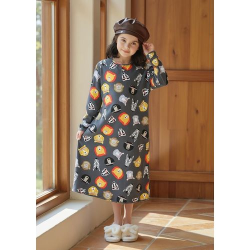 product_image_name-Fashion-Kids' Pure Cotton Pajamas for Girls and Boys, Fat Children Spring and Autumn Children's Dress, Pure Cotton Long Sleeve Long Skirt, Loose Home Dress-3