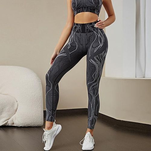 Generic Women Gym Print Seamless Leggings Nylon Stretch Yoga Pants Sports  Sets Fitness Mallas Gymoutfit Leggin Bra Shorts Suits