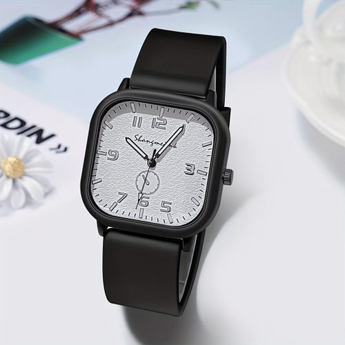 product_image_name-Fashion-Stylish Minimalist Square Silicone Strap Quartz Watch for Women, Unisex Men's Watch with Alloy Case, Business Casual-5
