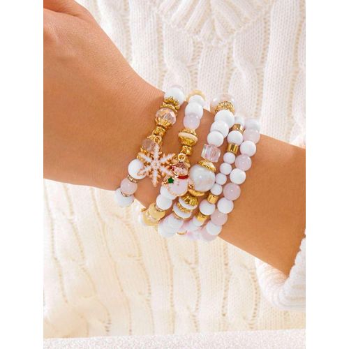 product_image_name-Fashion-White five-piece stacked bracelet set, understated luxury gold accessory bracelet set-2